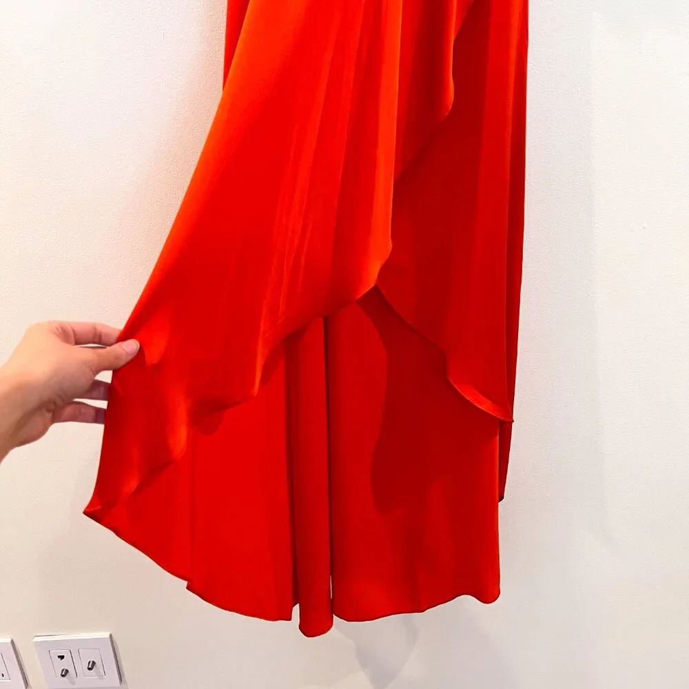 Alexis 100% Silk Red Ruffled One Shoulder Formal Satin Lightweight Midi Dress XS - Picture 7 of 10